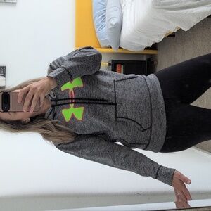 Under Armour Sweatshirt Heathered Gray Dri Fit Hoodie  Neon Green Logo Cold Gear